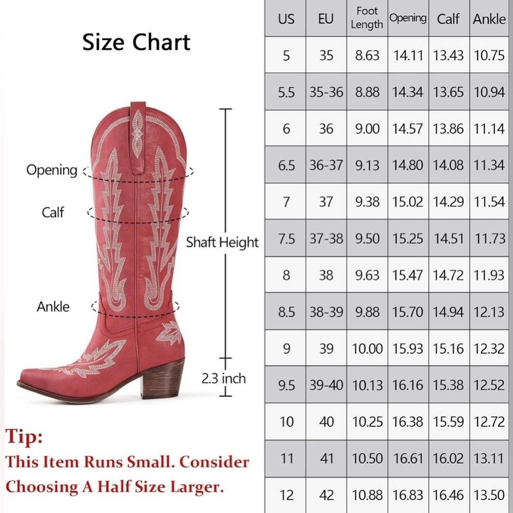 NWT- Ouepiano Knee High Cowgirl Boots with Classic Western Embroidery - Picture 4 of 12